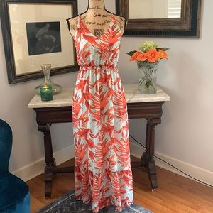 H&M Summer Maxi Floral Palm orange blue dress XS 4